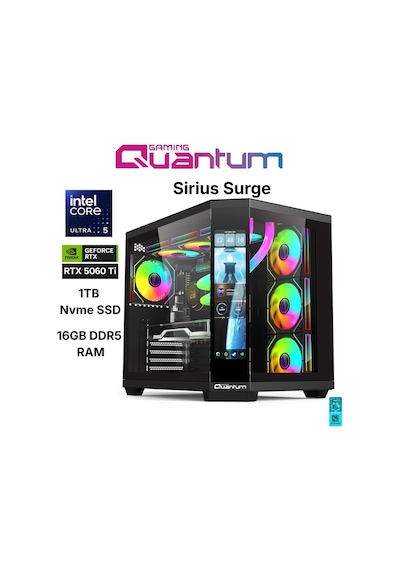 Quantum Gaming SIRIUS SURGE Ultra 5 245KF 16 GB 1 TB NVMe SSD 16 GB RTX5060Ti Free Dos Masaüstü Oyuncu Bilgisayarı