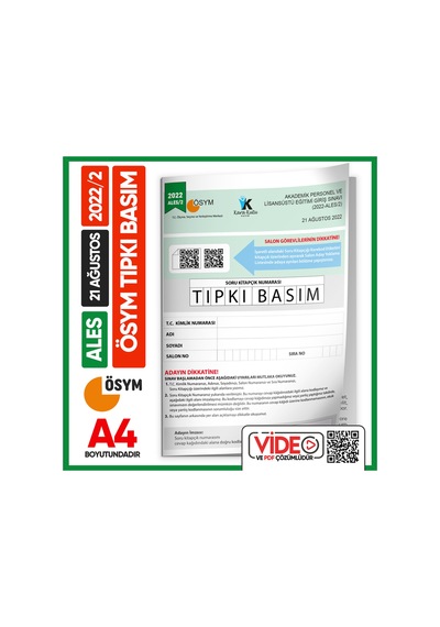 Ales 2022/2 ÖSYM Tıpkı Basım Çıkmış Soru Deneme Kitapçığı Dijital Çözümlü Türkiye Geneli