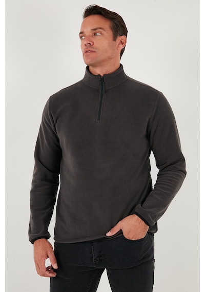 Buratti Slim Fit Yarım Fermuarlı Dik Yaka Erkek Polar 5906003 Füme