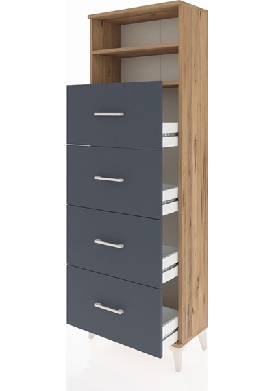 Arges Dolap 2 Raflı 4 Çekmeceli 60x30x182 Çam-antrasit Atlas Çam