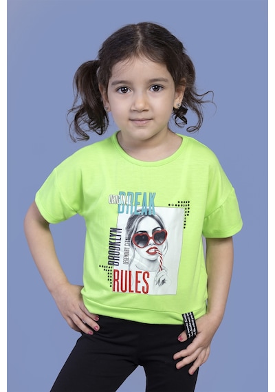 Toontoy Kids Toontoy Kız Çocuk Dijital Baskılı Tişört Yeşil