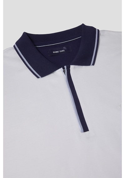 Fermuarlı Polo Yaka Erkek T-shirt Beyaz Beyaz