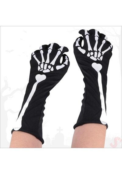 Halloween Kemik Desenli İskelet Eldiven Çifti