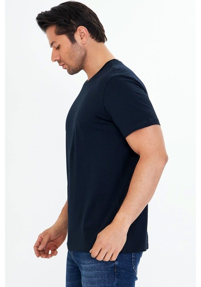 Trendhill Erkek Lacivert Pamuklu Bisiklet Yaka Büyük Beden T-shirt Lcv5014b