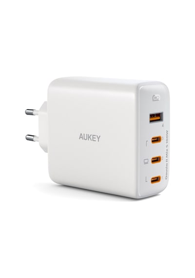 Aukey PA-B7S -WH 100 W Dört Bağlantı Noktalı PD Gan Duvar Şarj Cihazı - Beyaz