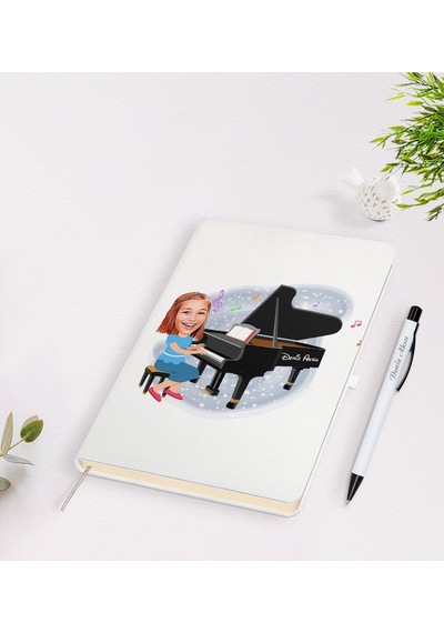 BK Gift Kişiye Özel Müzik Öğretmeni Karikatürlü Beyaz Defter Kale