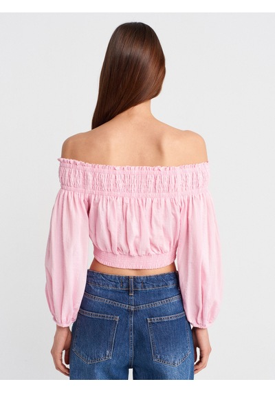 Dilvin 50258 Omuzları Açık Düğmeli Top-açık Pembe Açık Pembe