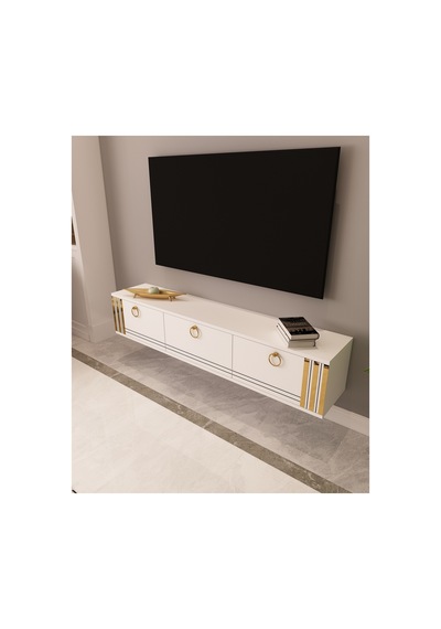 Sahran 150 Cm Duvara Monte Tv Ünitesi Tv Sehpası Beyaz - Altın Beyaz-altın