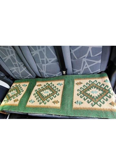 Reversible Oto Koltuk Kilim Seti 3 Parça Makine Dokuma Akrilik & Polyester Saçaklı - Yeşil