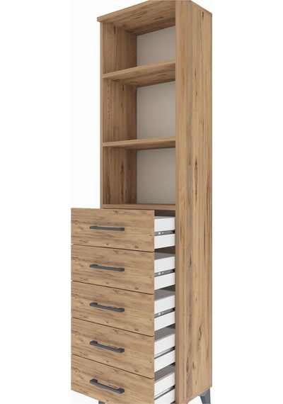 Arges Dolap 3 Raflı 5 Çekmeceli 44x30x182 Çam-çam Çam