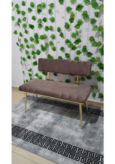 Özcan Metal Metal Ayaklı Sırtlı Gold Mutfak Salon Antre Yatak Odası Puf Bank Oturak Bench Kahverengi