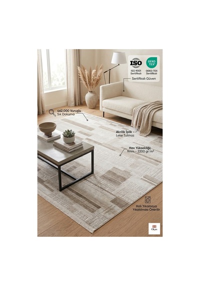 Premium Akrilik İplik Modern Salon Halısı - 462.000 Sık Dokuma Leke Tutmaz Oeko-tex Sertifikalı Çok Renkli