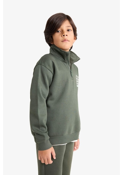 Defacto Erkek Çocuk Yarım Fermuarlı İçi Yumuşak Tüylü Baskılı Sweatshirt E9600a825aukh432 Haki-kh432
