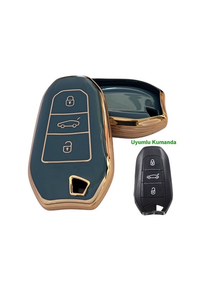 Proace Rifter Berlingo Combo Ds Uyumlu Smart Kumanda Anahtar Kılıfı Oto Anahtarlık Turkuaz Gold