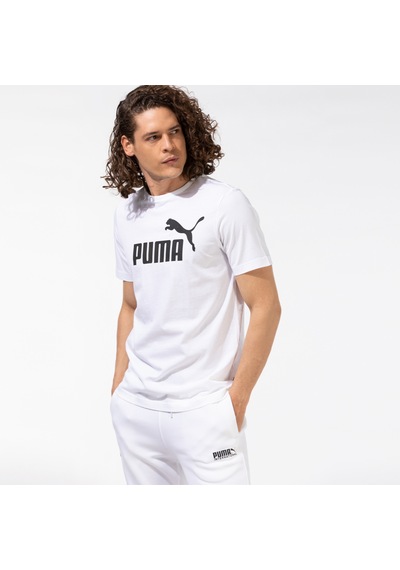 Puma Ess Logo Erkek Beyaz Bisiklet Yaka T-shirt - 586666 Beyaz