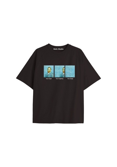 Kalic Studio Unisex Van Gogh Baskılı Oversize Tshirt Siyah-57