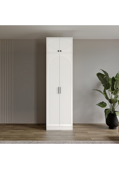 Komple Mdf Oslo 2 Kapaklı Yüklüklü Beyaz Gardırop