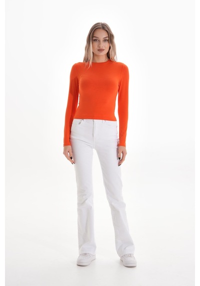 Likralı Pamuk Tişört-slim Fit -turuncu Turuncu