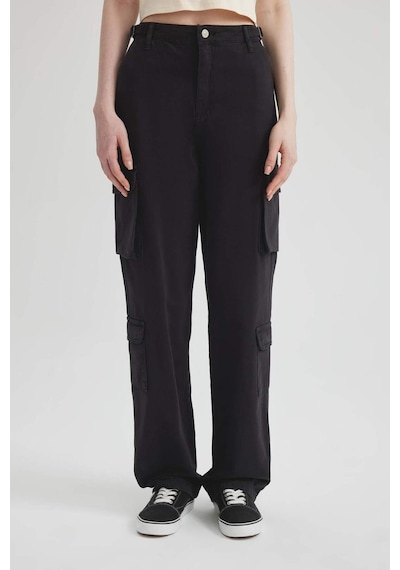 DeFacto Coool Straight Fit Gabardin Pantolon -  Kargo Cepli B7611AX24SPBK27