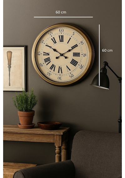 60 Cm Eskitme Metal Eskitme Kadran Duvar Saati Standart
