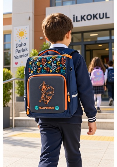 İlkokul Okul Çantası Hello Dragon 7 Mavi Antigravity Sistem 38x30x16 Cm Çok Renkli