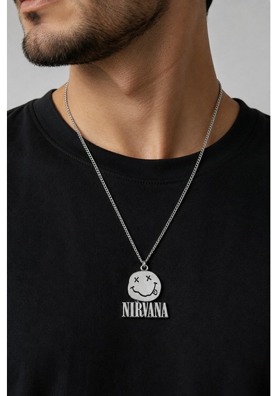 Nirvana Smiley Logolu Rock Müzik Kolyesi Hediye Aksesuar Çok renkli