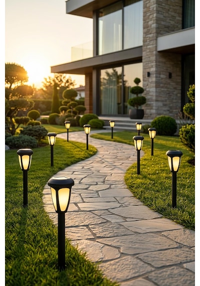 4'lü Solar Bahçe Lambası Sarı Led Güneş Enerjili Yol Ve Peyzaj Aydınlatması 30 Cm Beyaz Işık