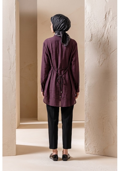 Armine Trend Gold Düğme Detaylı Klasik Yaka Uzun Tunik Rahat Kesim Şık Tesettür Tunik Modeli 89 Cm Boy Bordo 26yt471