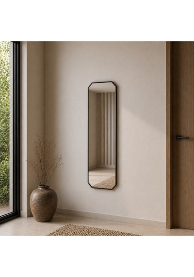 Modern Banyo Aynası 120x40 Cm Minimalist Dekoratif Duvar Aynası Modelleri Siyah