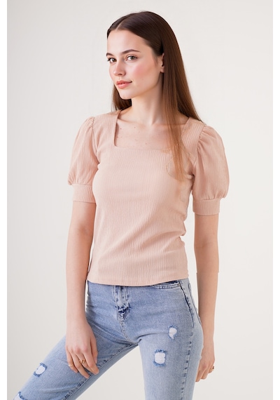 Hiccup Bdart Slim Fit Kare Yaka Bluz Kunduz Kahverengisi