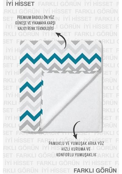 Zigzag Geometrik Modern Plaj Havlusu - Turkuaz Gri Minimalist Hızlı Kuruyan Mikrofiber Havlu Kül Ada