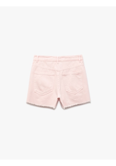 Koton Pamuklu Beş Cepli Mini Püskül Detaylı Yırtık Denim Şort Pembe 5sal40065md Gül