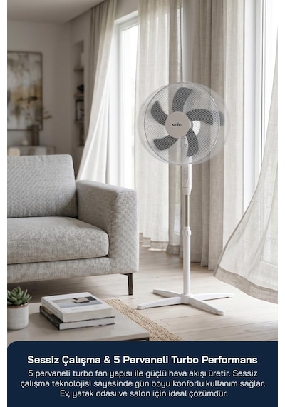 Sinbo Sf-7704 Ayaklı Vantilatör 16 İnç 35w Sessiz Fan 3 Kademeli Yükseklik Ayarlı Ev Tipi