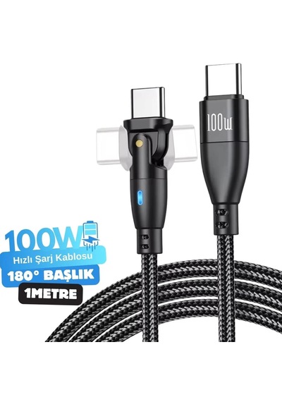 1 Metre 100 Watt Usb Type-c Erkek 180 Döner Uç Hızlı Şarj & Data Kablosu