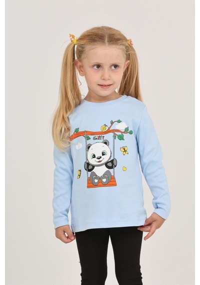 Toontoy Kız Çocuk Sallanan Panda Baskılı Sweatshirt Koyu Mavi