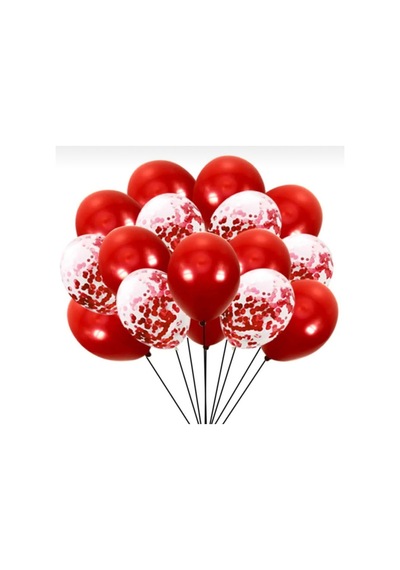 Pastel Kırmızı Konfetili Kırmızı Balon Şeffaf Balon Seti 10 Adet Kırmızı Şeffaf Kırmızı Şeffaf