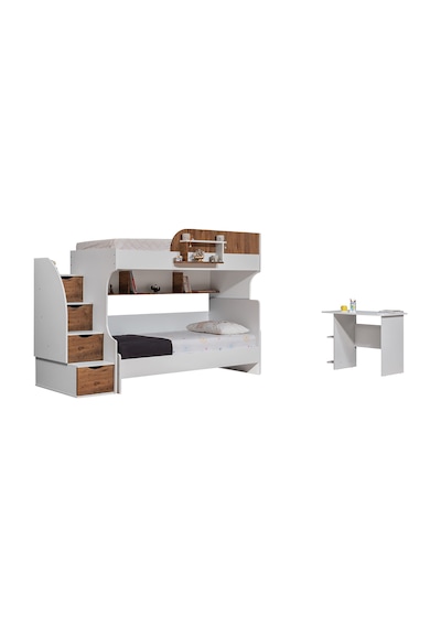 Ranza, Aura Ranza Karyola Masa 3 Kapaklı Dolap + 2 Comfort Yatak Beyaz - Ceviz 90 X 190 CM Ranza, Aura Ranza Karyola Masa 3 Kapaklı Dolap + 2 Comfort Yatak Beyaz - Ceviz 90 X 190 CM