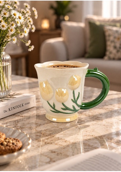 Tulip Lüsterli Sarı Porselen Kupa 420 Ml-7759 Çok Renkli