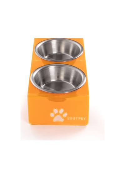 Gobypet 2'li Turuncu Pleksi Dekoratif Kedi Ve Köpek Seramik Mama & Su Kabı + Paspas