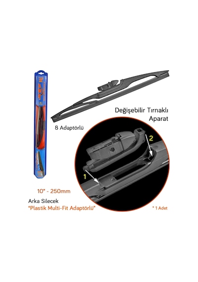 RBW 95010 Plastik Multi-Fit 8 Adaptörlü 10 inç / 250 mm Arka Sile