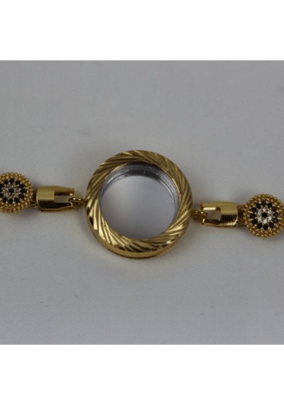 Cam Kapaklı C Eyreklik Takılabilir Gold Bileklik