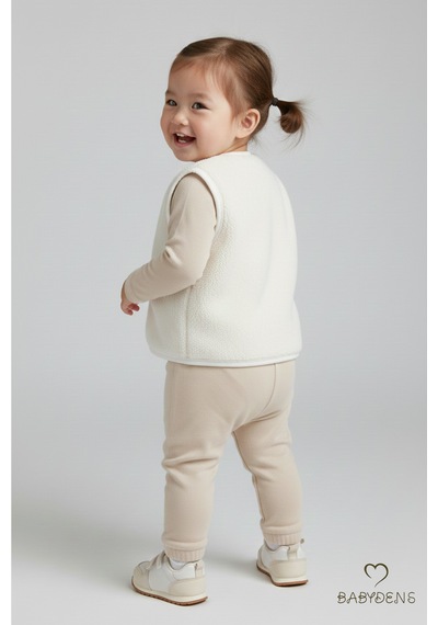 Babyden's Welsoft Kız Bebek Çocuk Çıtçıtlı Yelek Yumuşak Dokulu,ayıcık Armalı,peluş Bebek Yeleği Ekru