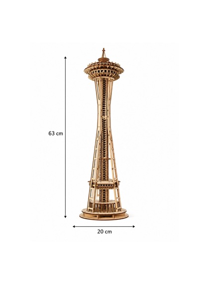 Space Needle Ahşap Maket Seti Dıy 3d Puzzle Seattle Kulesi Koleksiyoner Modeli 321 Parça