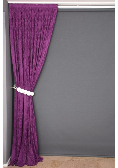 Damaks Mor Hazır Dikilmiş Pileli Fon Perde 75x260 Cm