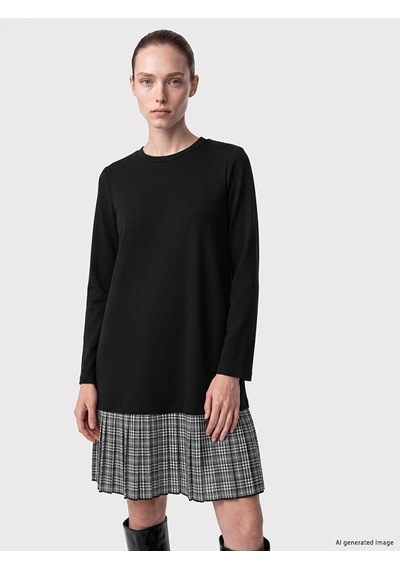 Lcw Comfort Siyah Bisiklet Yaka Ekose Mini Elbise