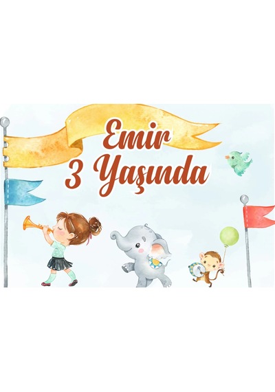 Fil Ve Maymun Temalı Doğum Günü Afişi 50x70 Cm