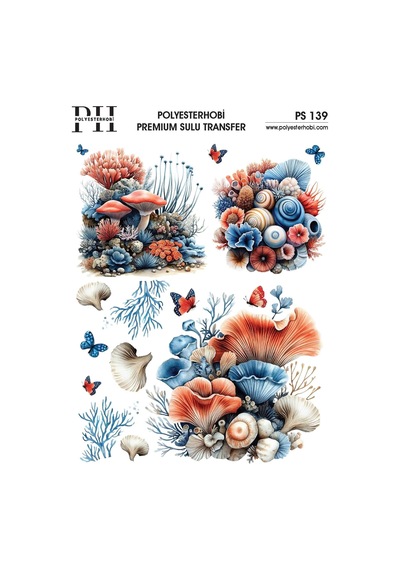 Polyesterhobi Premium Sulu Transfer 25x35 Cm Mercan Ve Deniz Desenli Ps 139