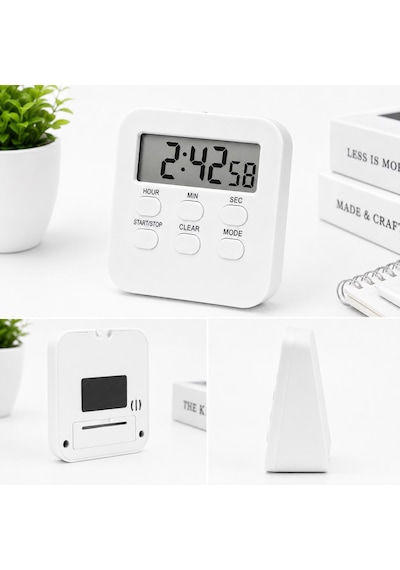 Beyaz Öğrenci Dijital Timer Alarmlı Geri Sayım, Kronometre Ve Saat Modu Büyük Lcd Ekran Manyetik Zamanlayıcı-dol288