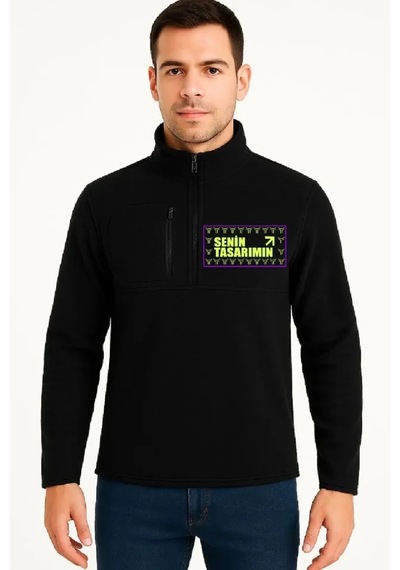Defymoda Ön Arka Polar Kazak Dik Yaka - Siyah
