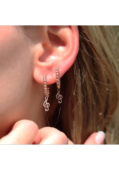 Sol Anahtarı Rose Gold Kaplama Gümüş Küpe Gümüş